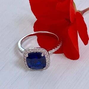New Deep Blue Sapphire Ring Silver 925